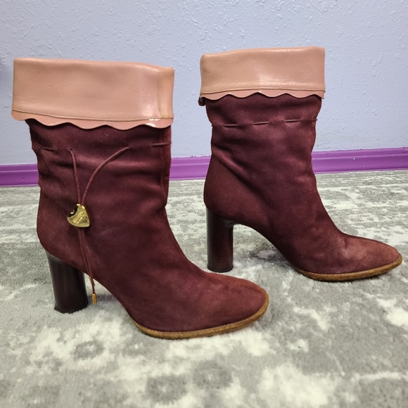 Moschino Cheap And Chic Mauve Maroon Pink Leather Suede Cylinder Heel - Picture 2 of 16